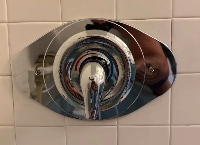 Chrome shower valve and faucet trim installed