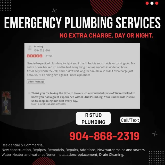 Emergency plumbing services — no extra charge day or night