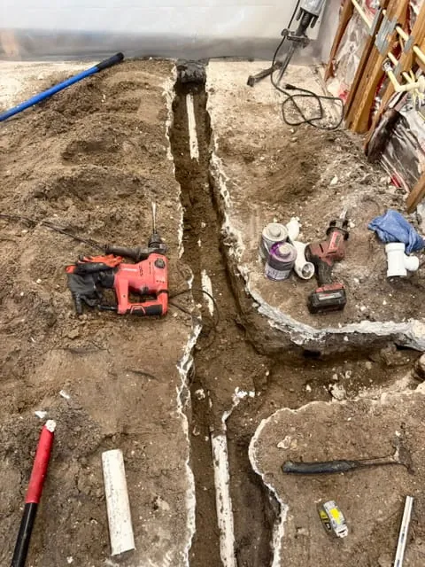 Water line repair with slab cut and excavation